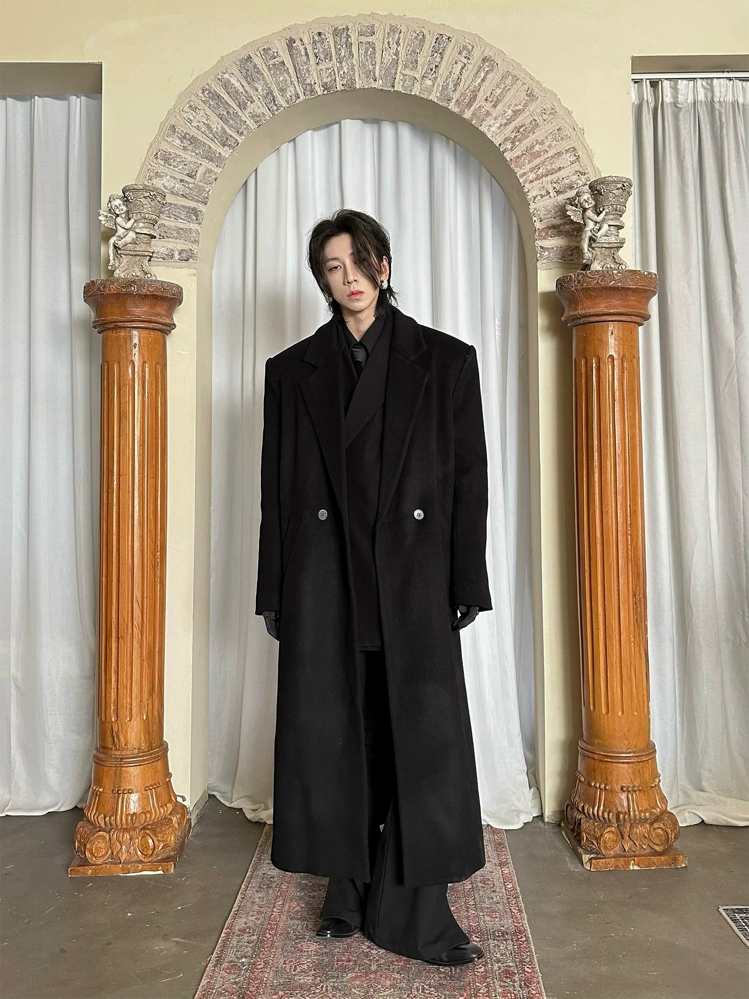 Classic Black Wool Overcoat