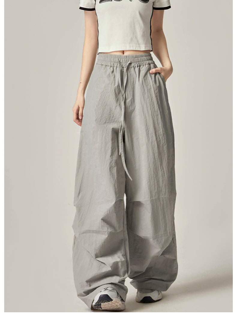 Grey Drawstring Loose Cargo Pants
