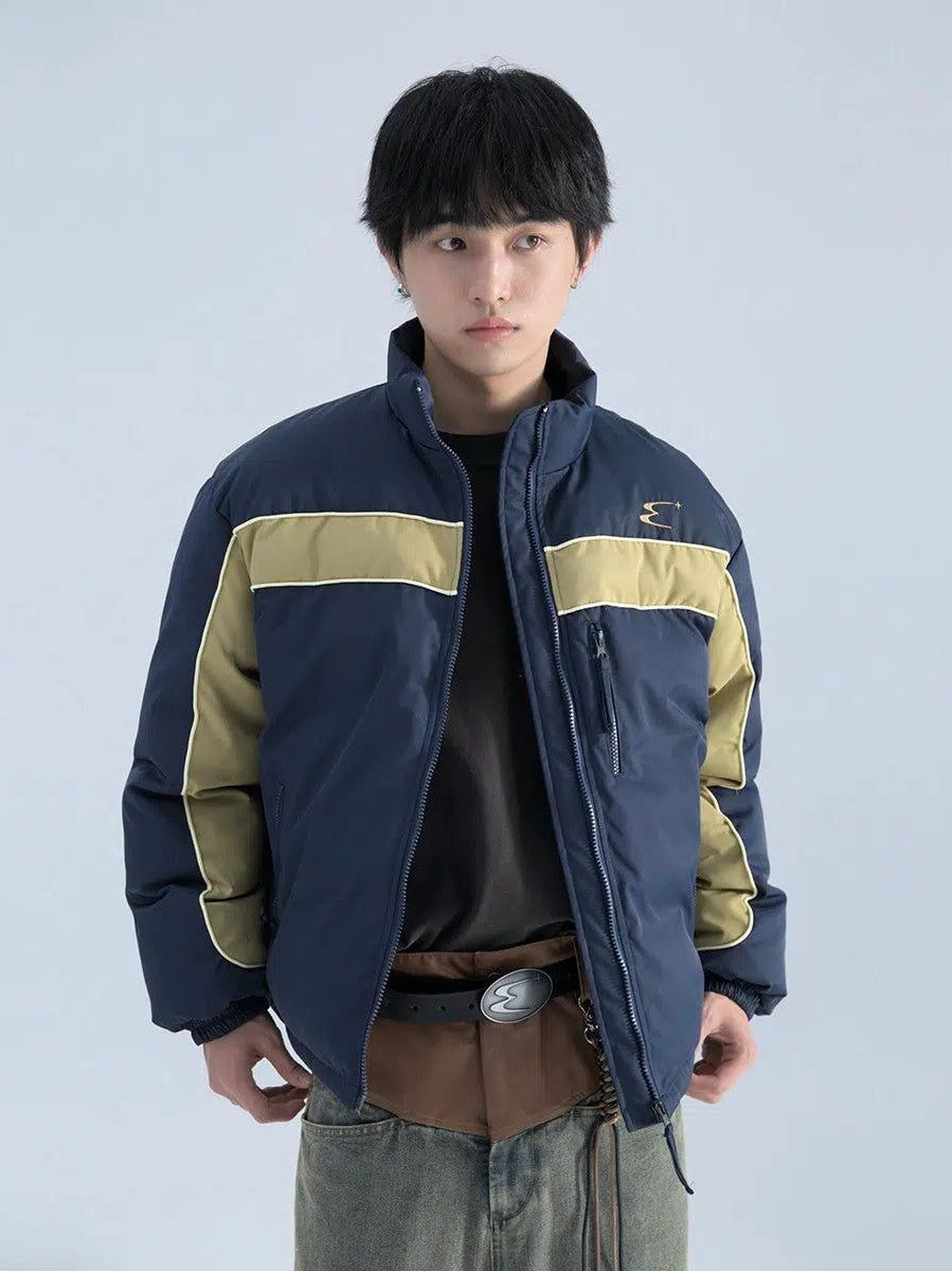 Boxy Puffer Jacket with Color Blocks - chiclara