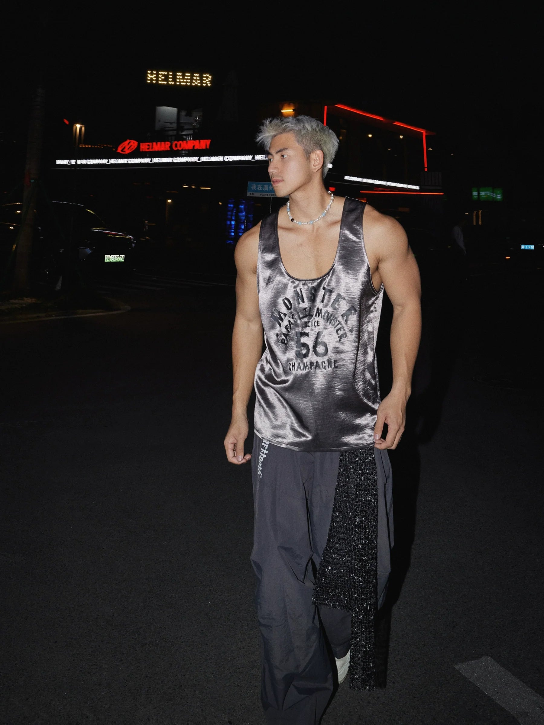 Metallic Silver Graphic Tank Top
