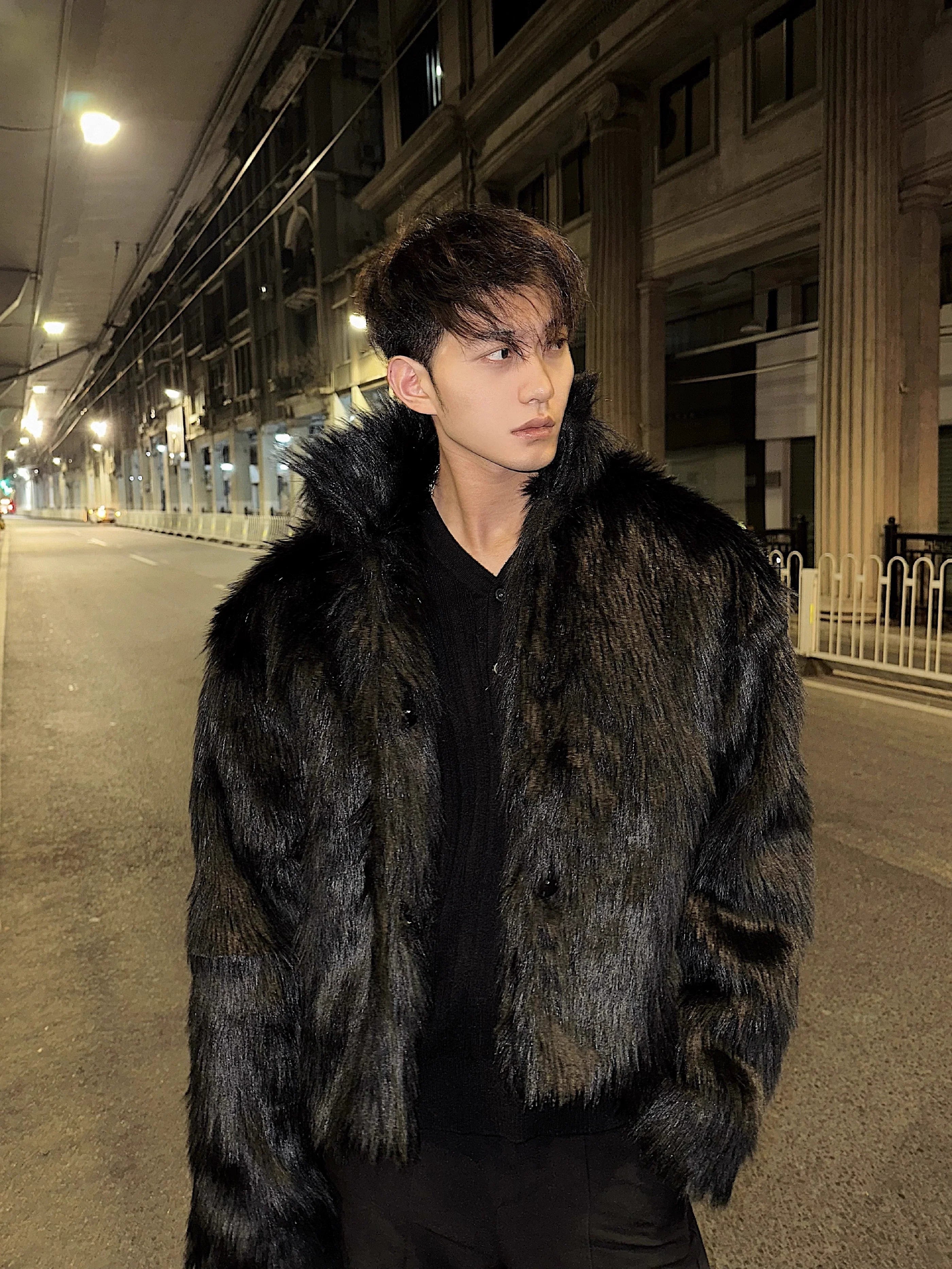 Plush Faux Fur Hooded Coat