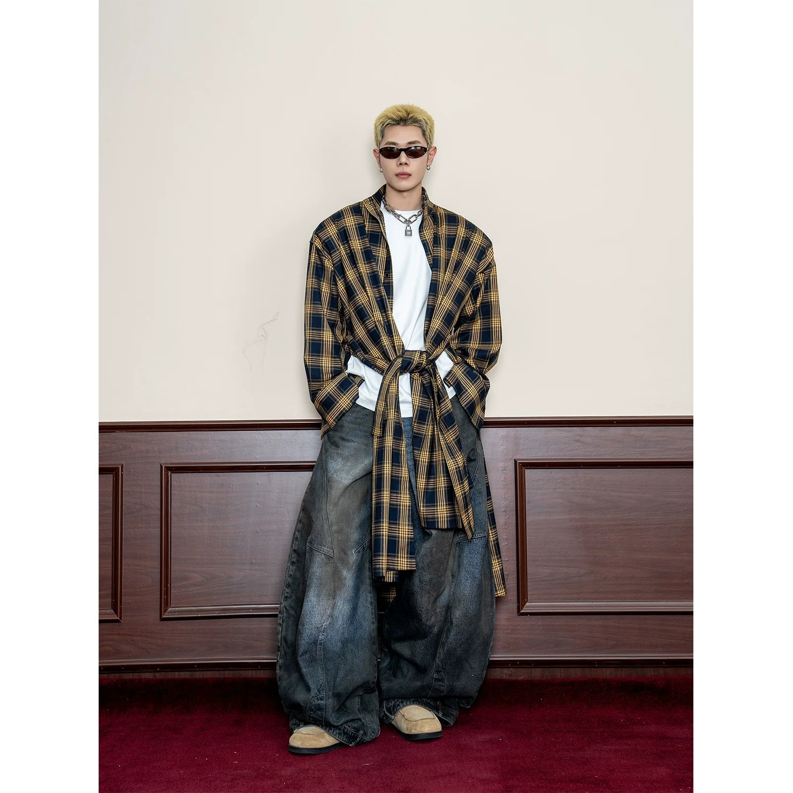 Oversized Plaid Belted Trench Coat