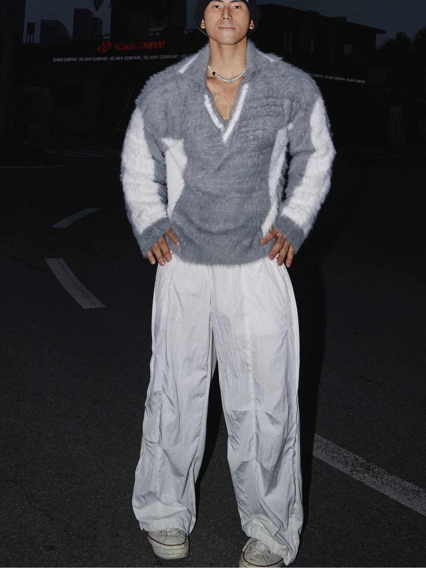 Contrast Panel Fuzzy Sweater