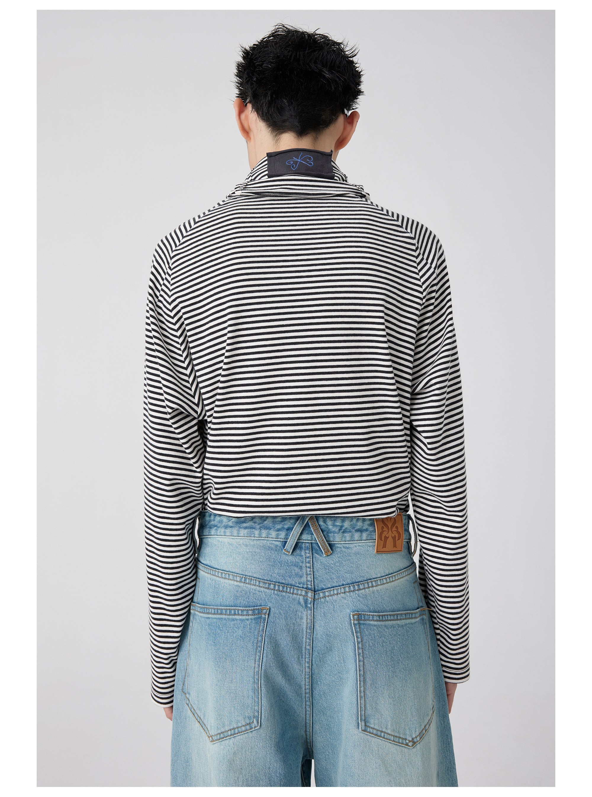 Striped Tie-Neck Long Sleeve Top