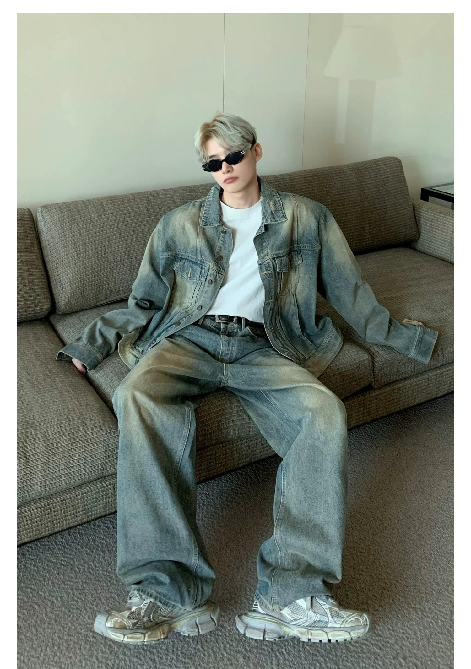 Distressed Vintage Wash Denim Set