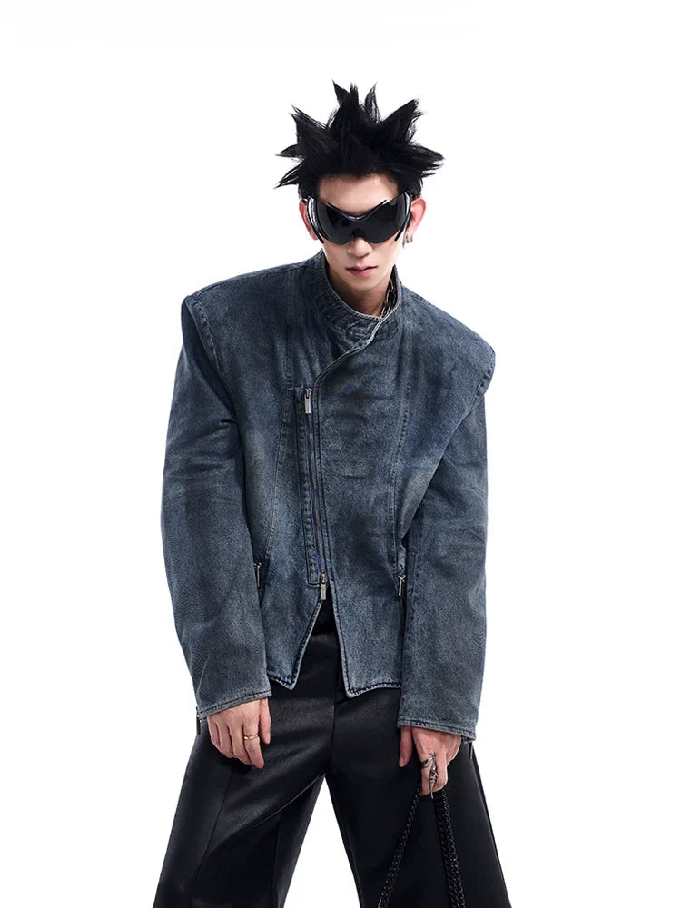 Asymmetric Denim Moto Jacket