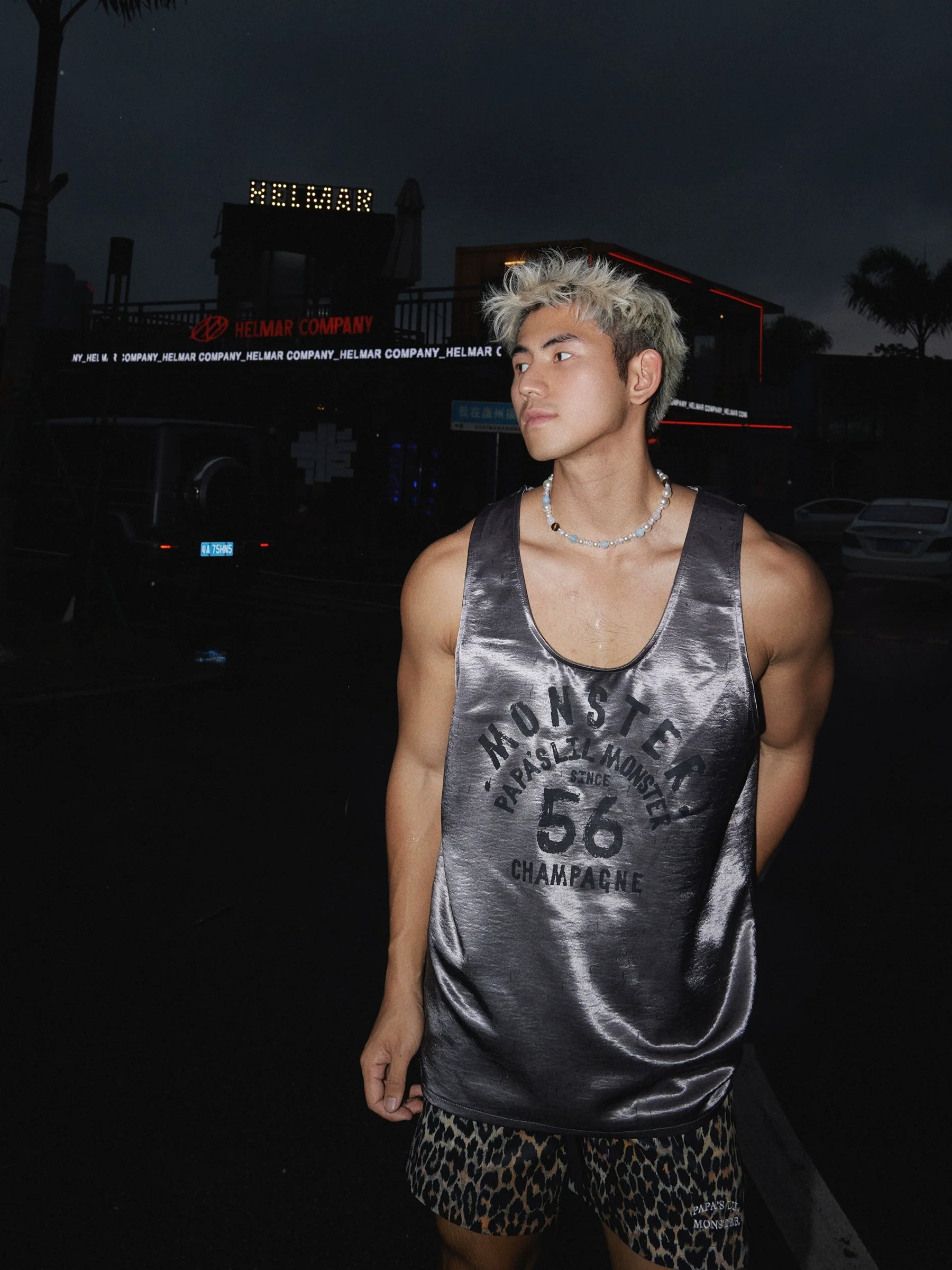 Metallic Silver Graphic Tank Top