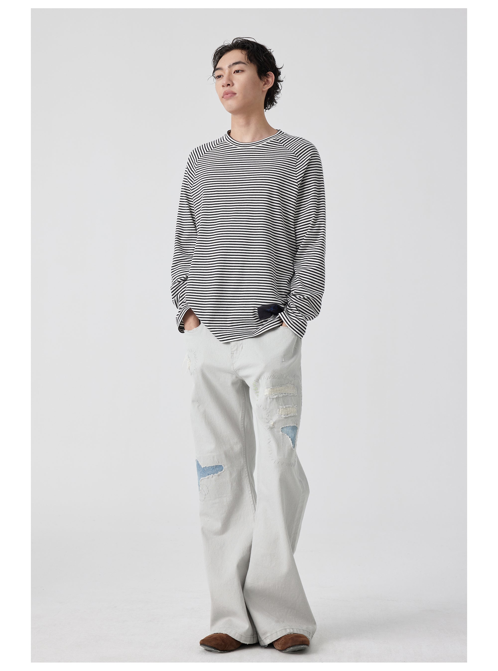 Striped Tie-Neck Long Sleeve Top