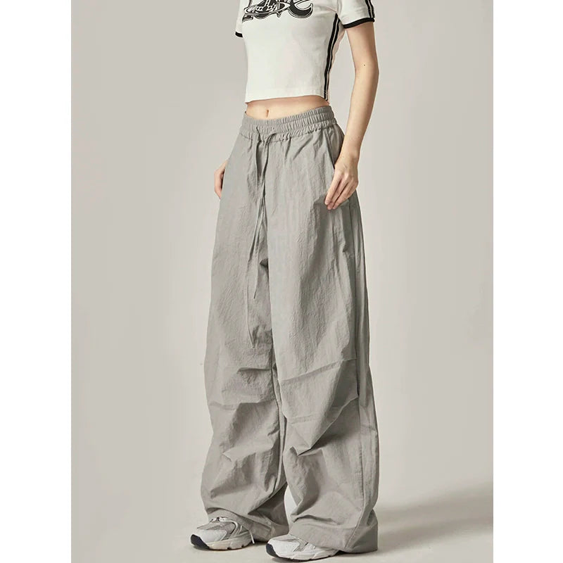 Grey Drawstring Loose Cargo Pants