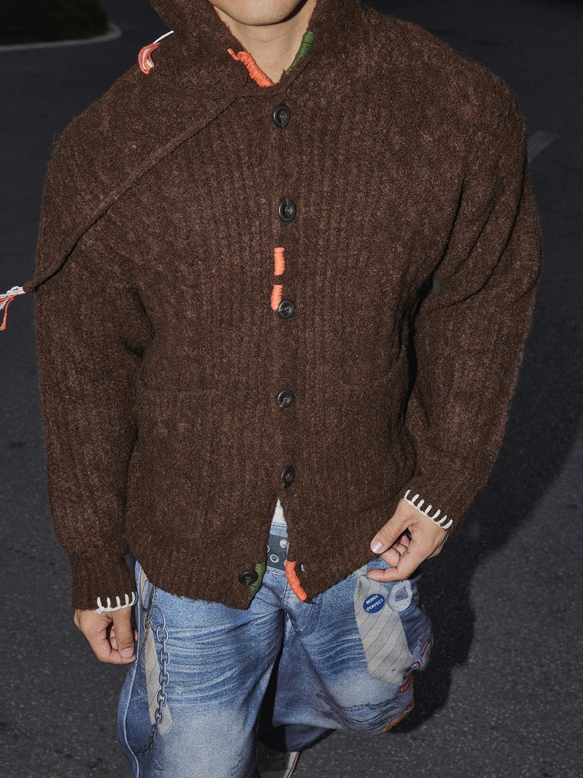 Rustic Ember Handstitch Knit Cardigan