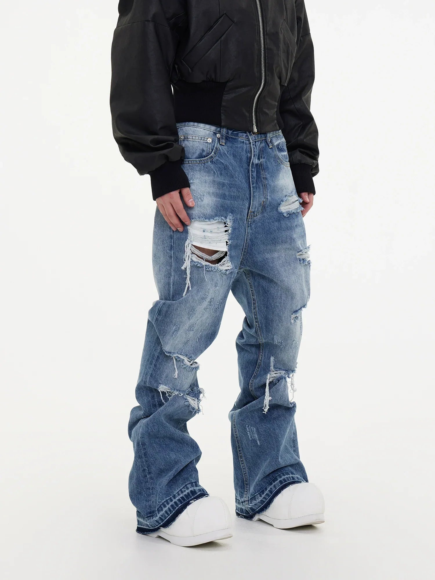 Ripped Light Wash Distressed Baggy Jeans