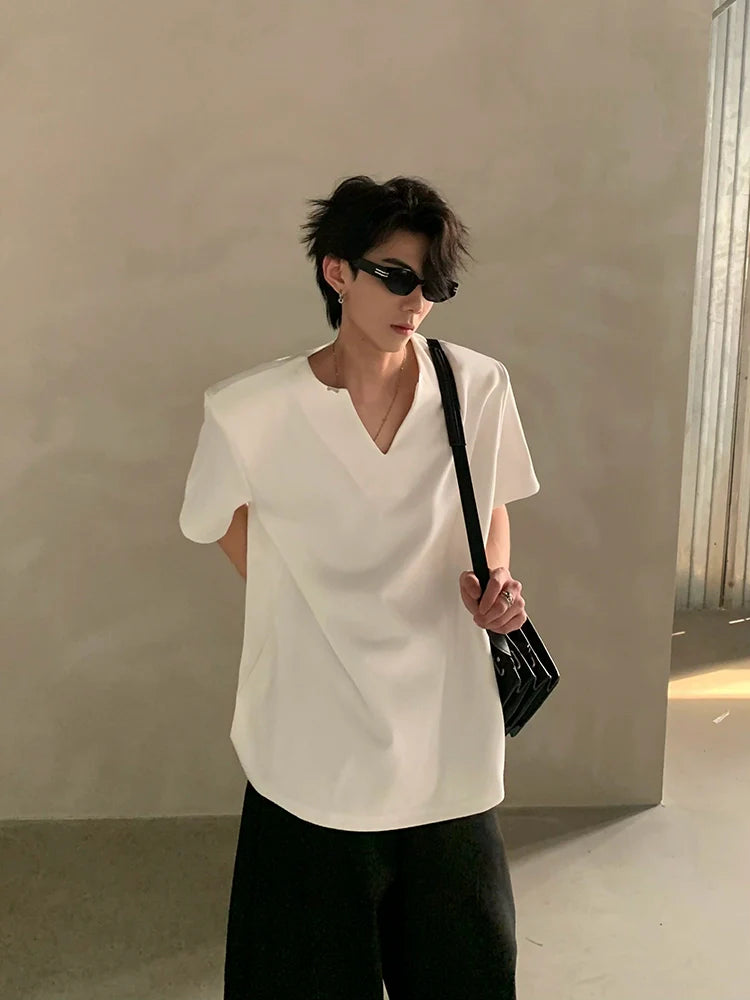 Minimalist Short Sleeve Shirt with V Notch Neckline