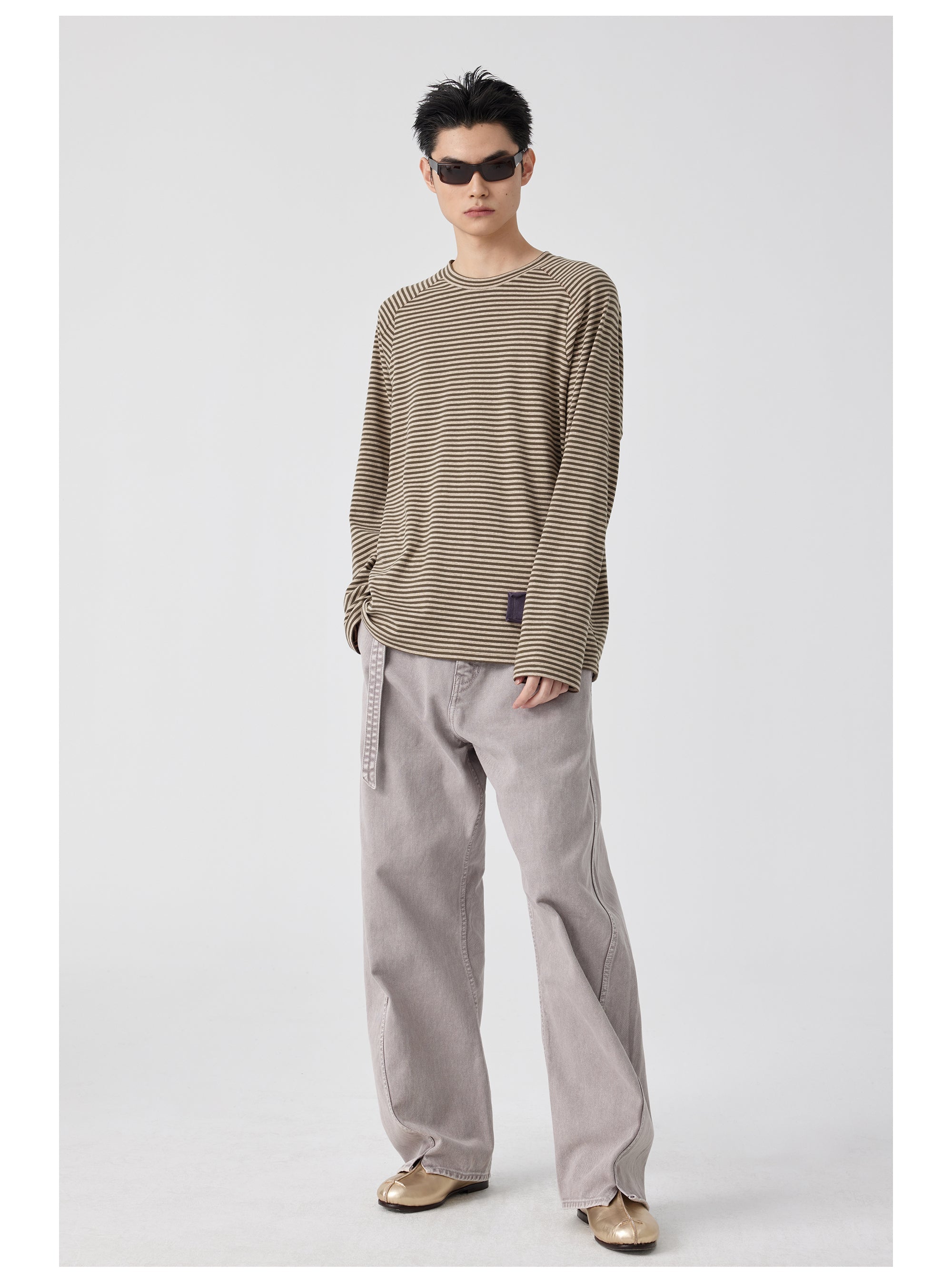 Striped Tie-Neck Long Sleeve Top