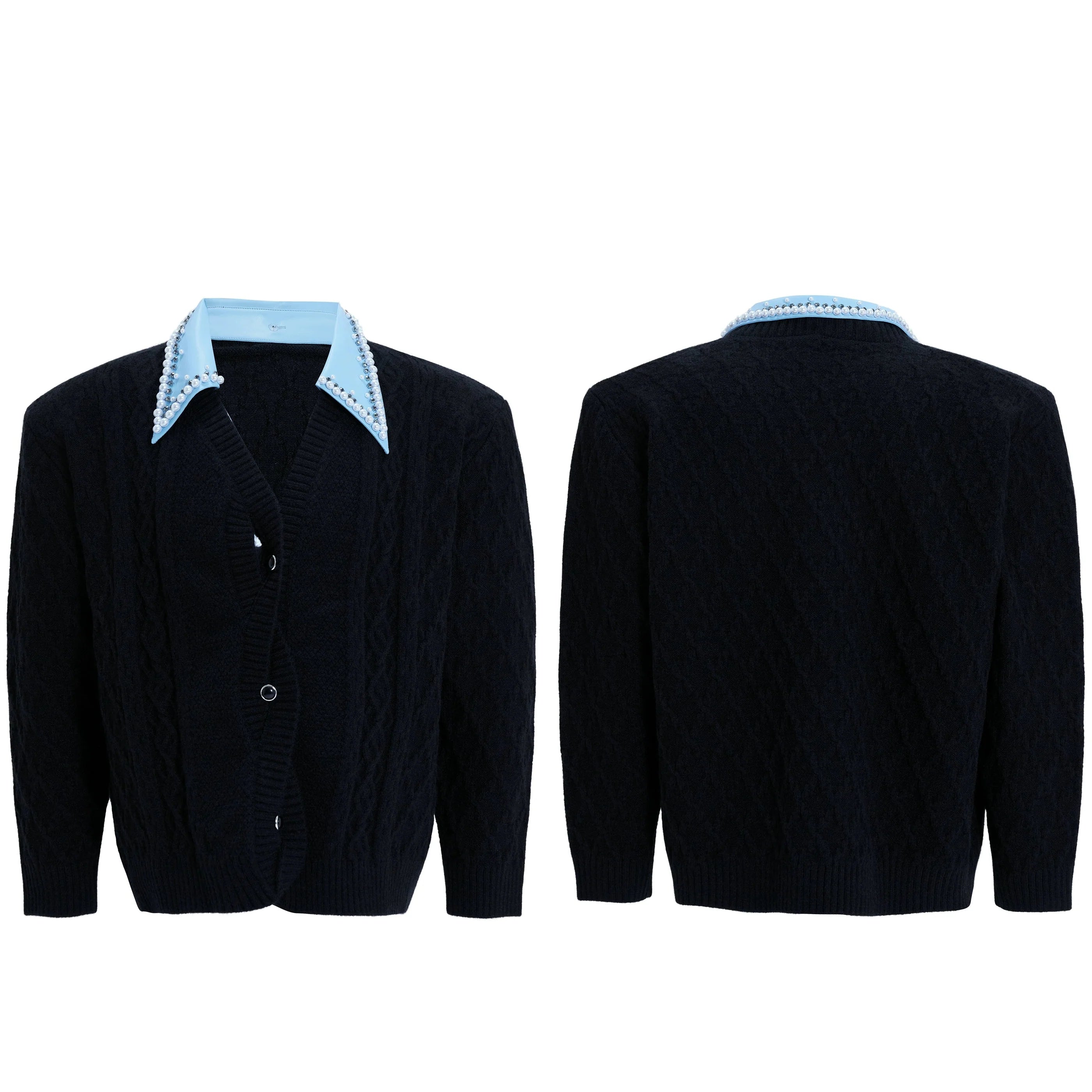 Cable Stud Collar Cardigan