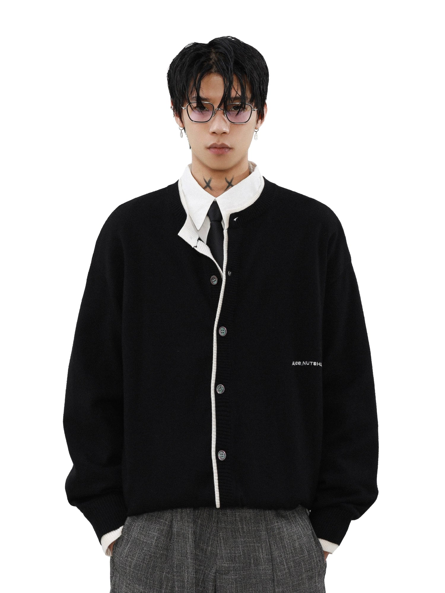 Ink Edge Contrast Knit Cardigan