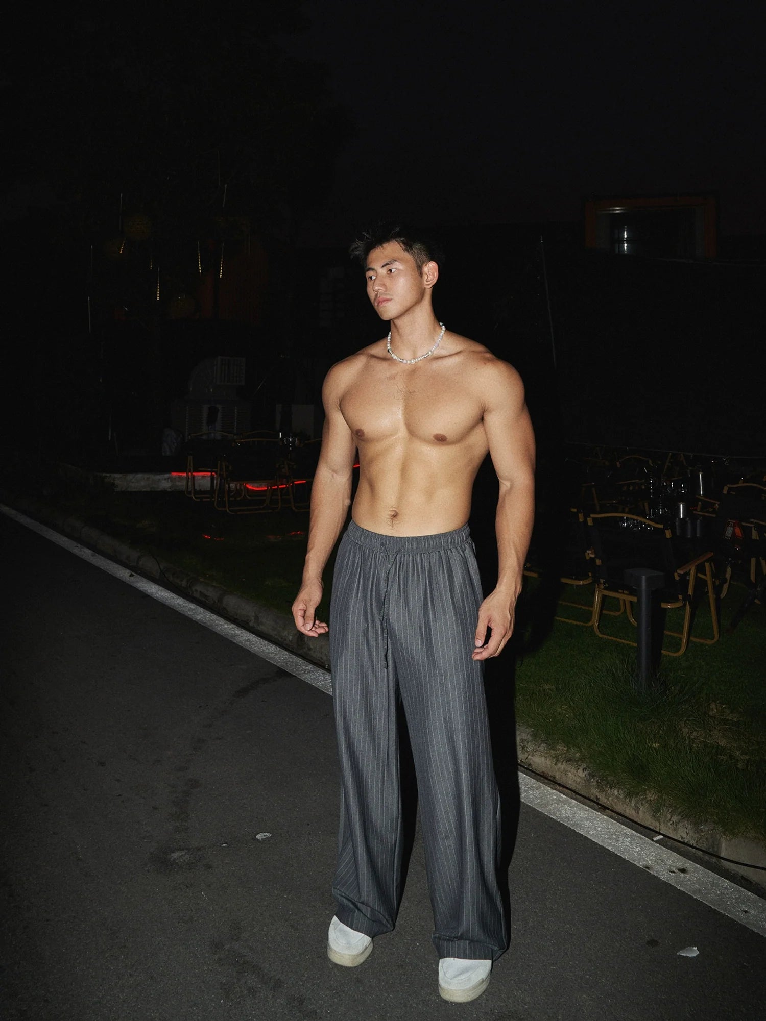 Striped Henley Leisure Shirt and Pants Setup