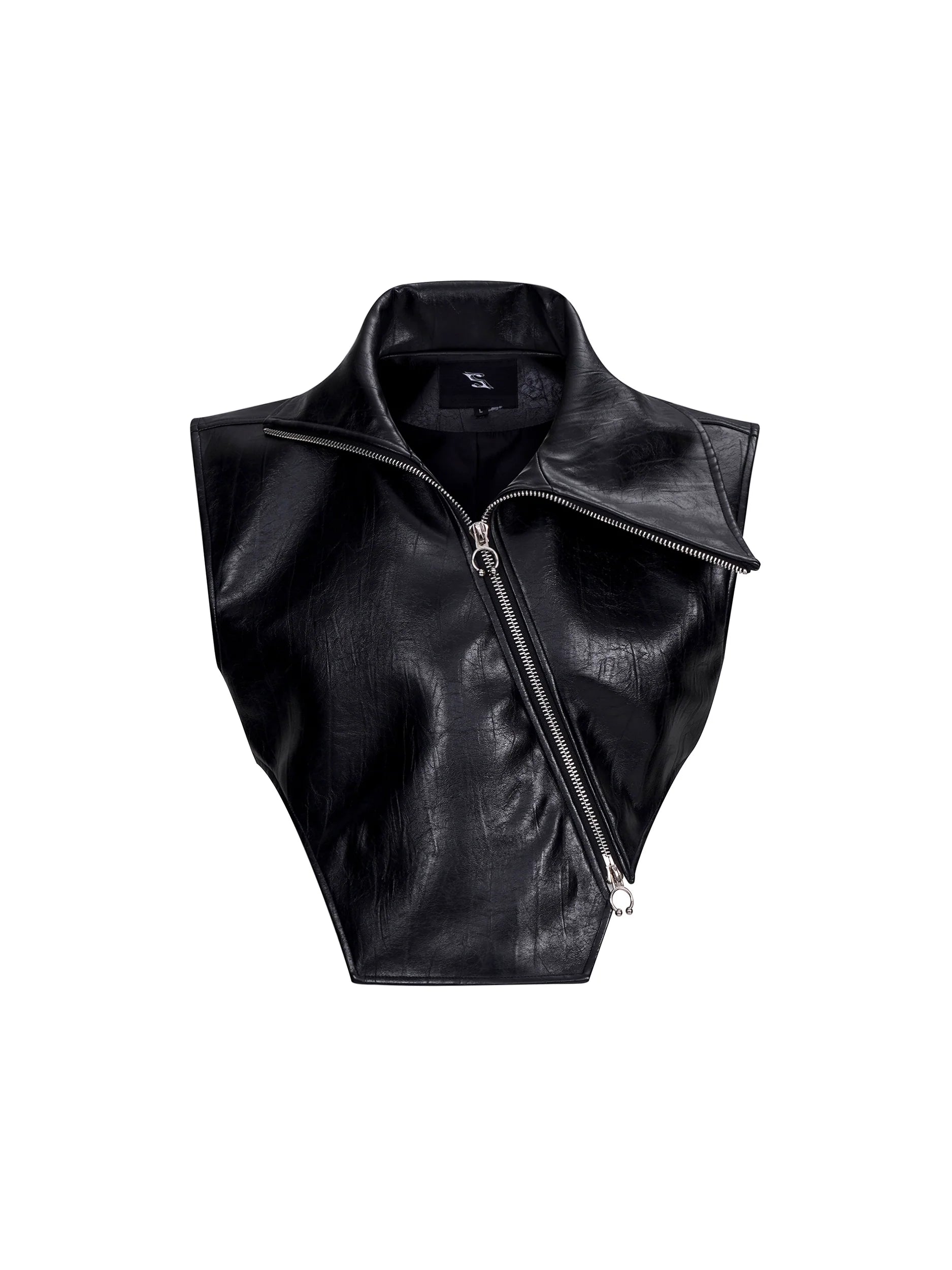 Sleeveless Black High Neck Top with Draped Detailing