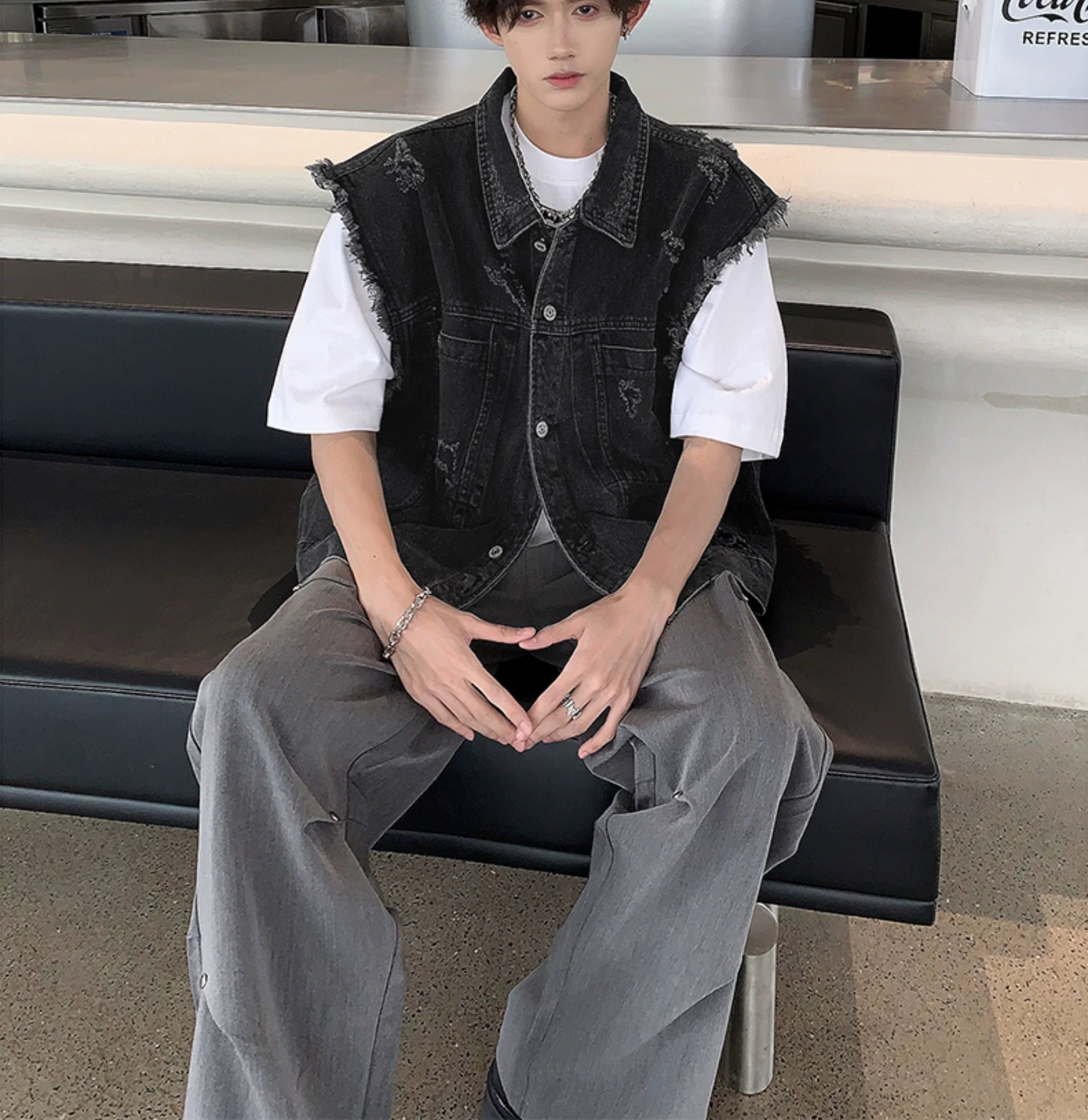 Distressed Sleeveless Denim Vest