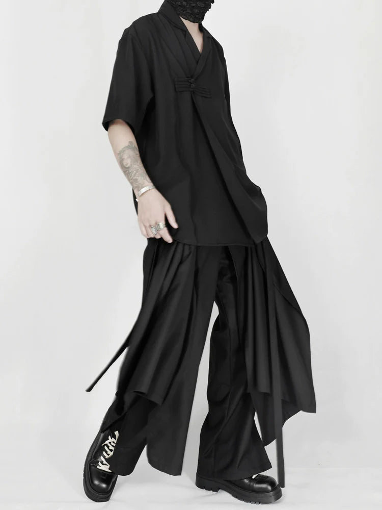 Avant-Garde Wide-Leg Draped Black Trousers