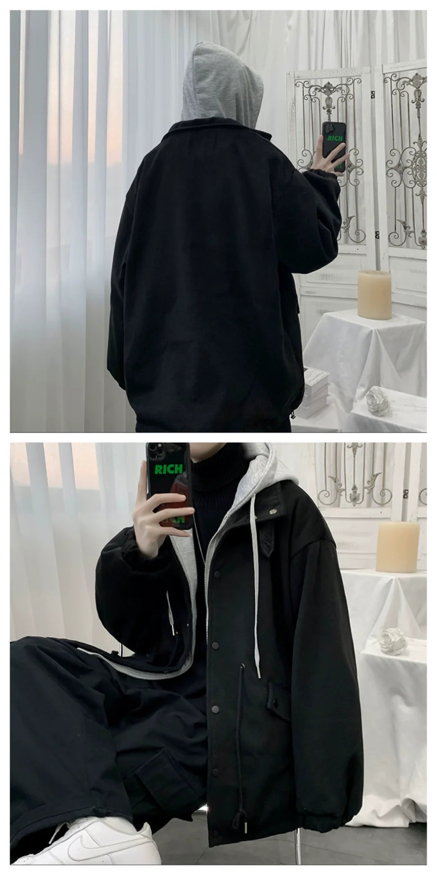 오버사이즈 울 후드 재킷