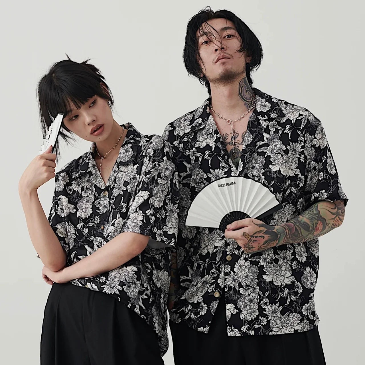 Black Floral Print Hawaiian Summer Shirt