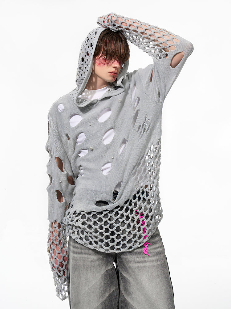 Netted Distress Hoodie