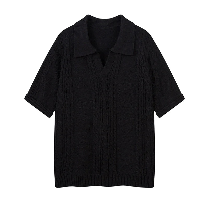 Sandstone Cable Knit Polo Tee