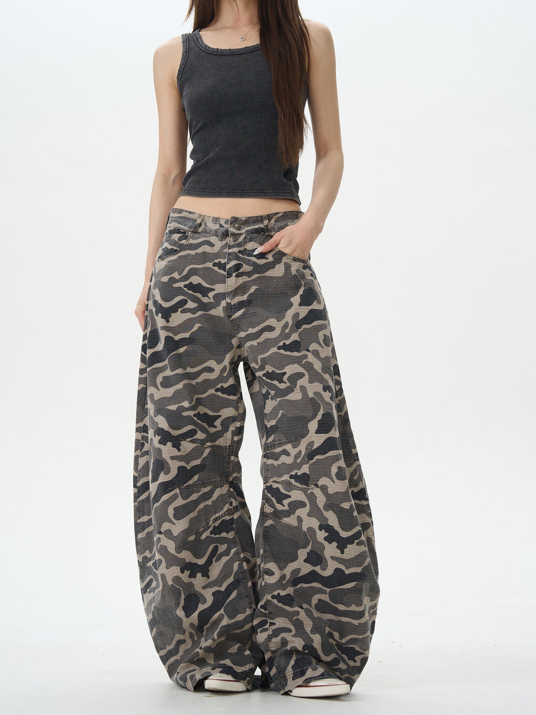Wide Leg Camo Cargo Pants