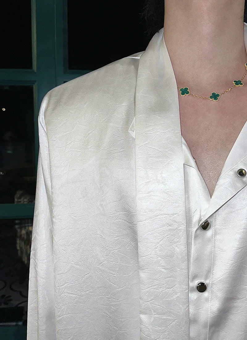 Glossy Tie Neck Shirt