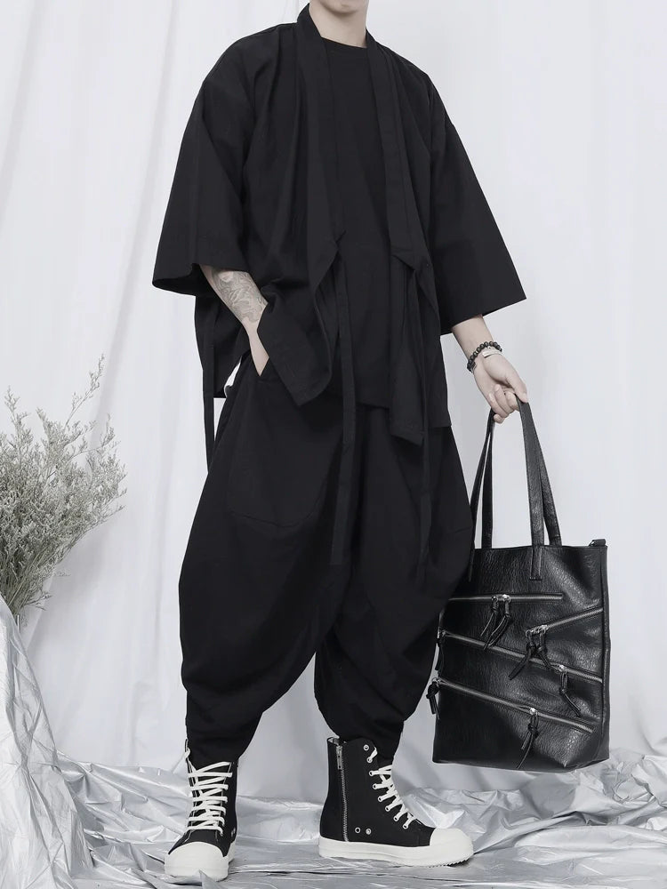 Black Wrap Kimono Shirt