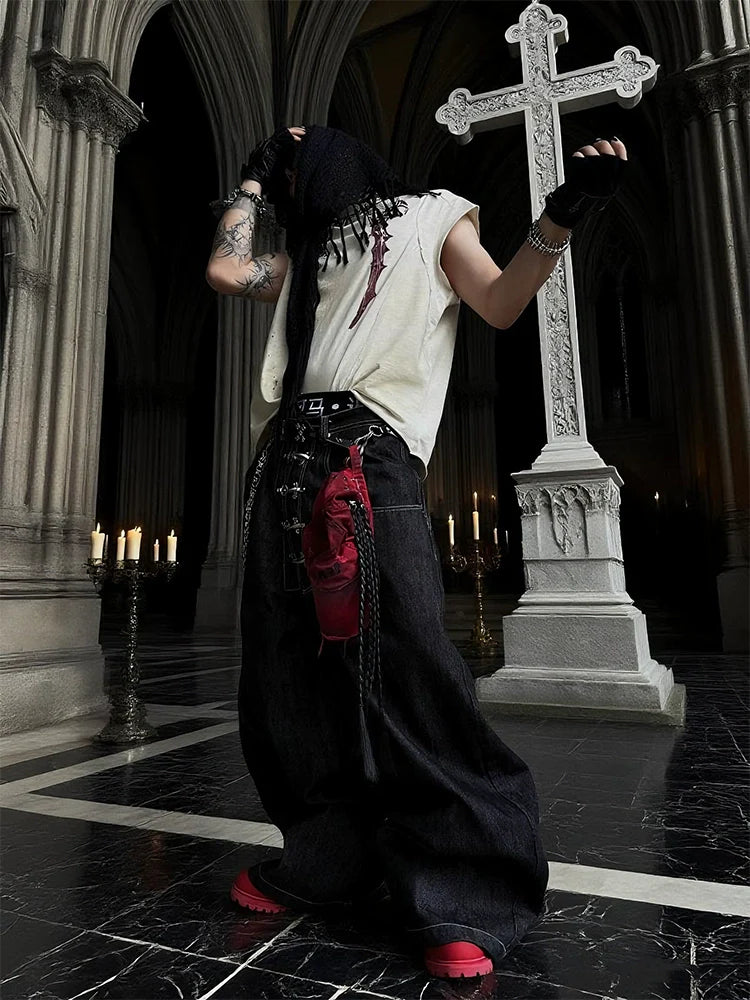 Wide Leg Hook Closure Jeans