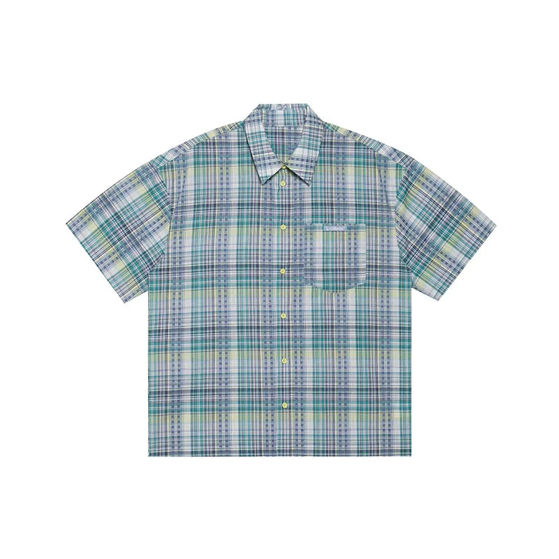 Summer Shirt with Embroidered Checkered Pattern - chiclara