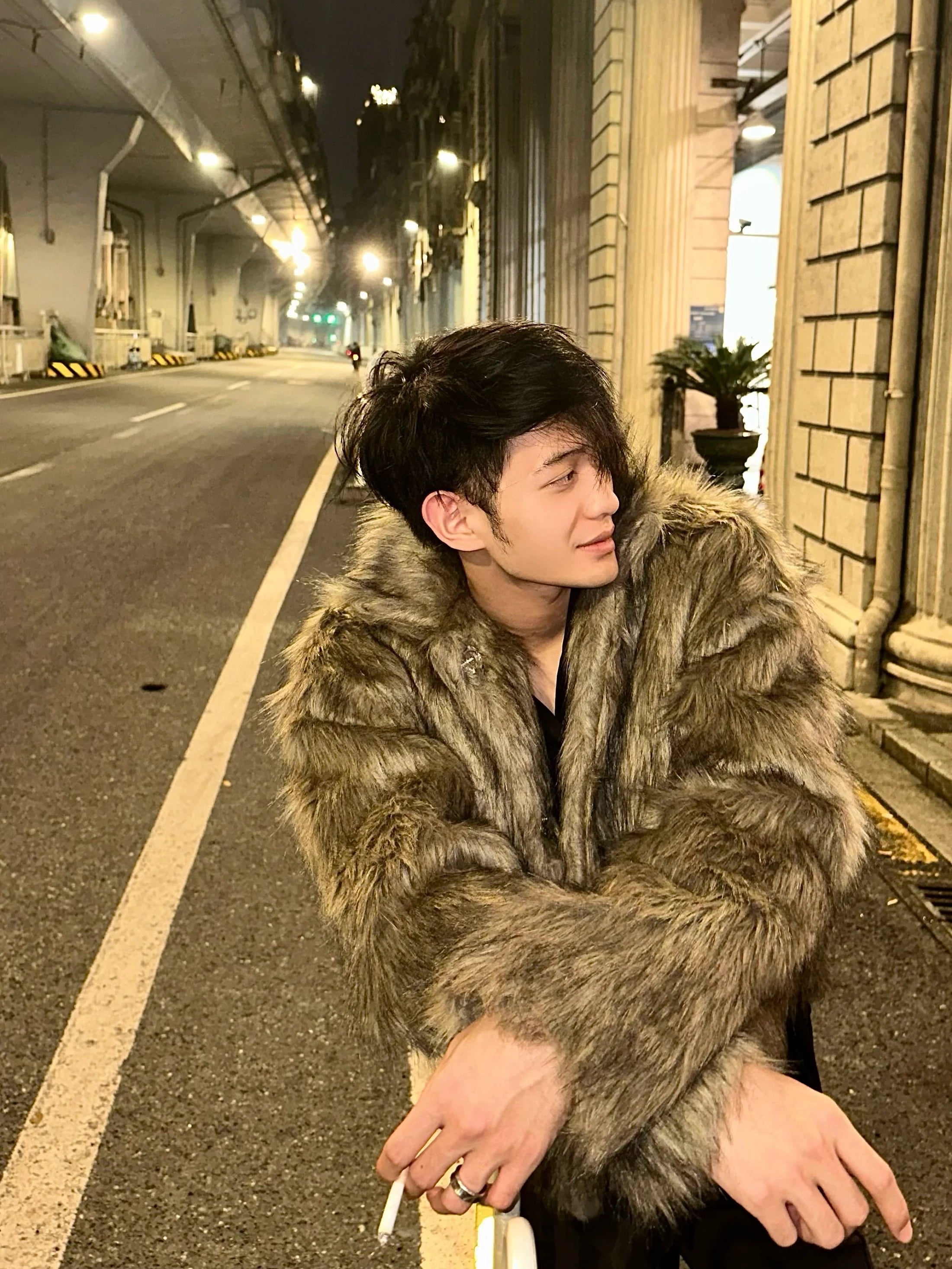 Plush Faux Fur Hooded Coat