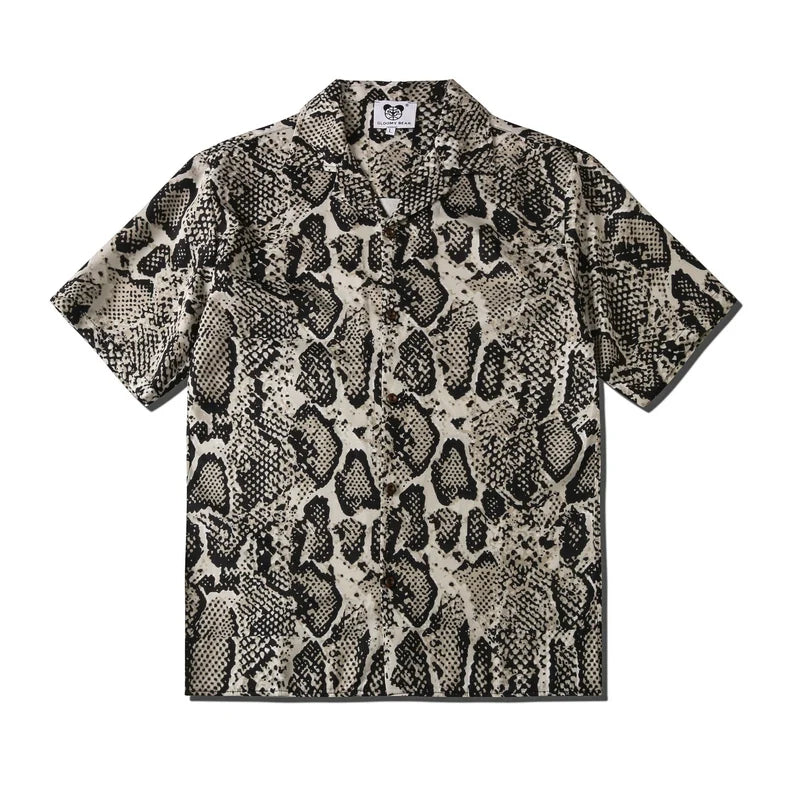 Short-Sleeve Snake Print Button-Up Shirt