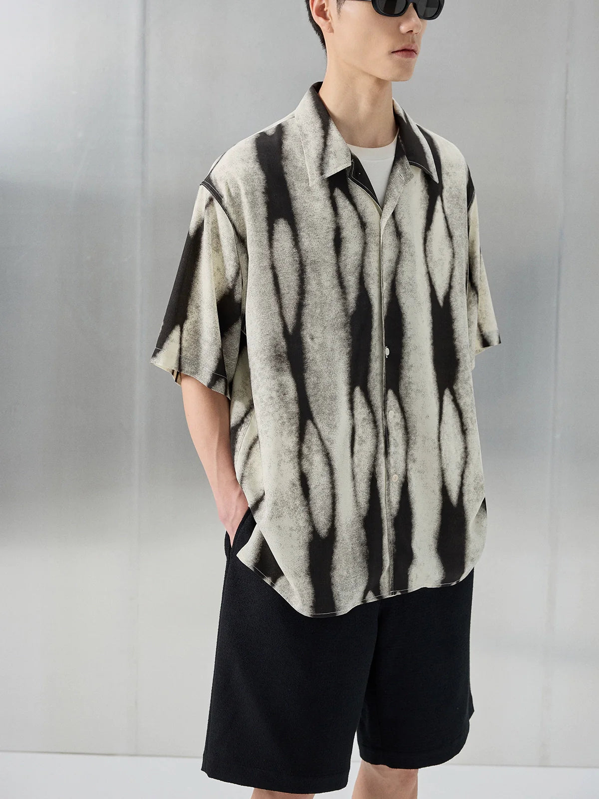 Tie-Dye Color Block Resort Style Short Sleeve Shirt
