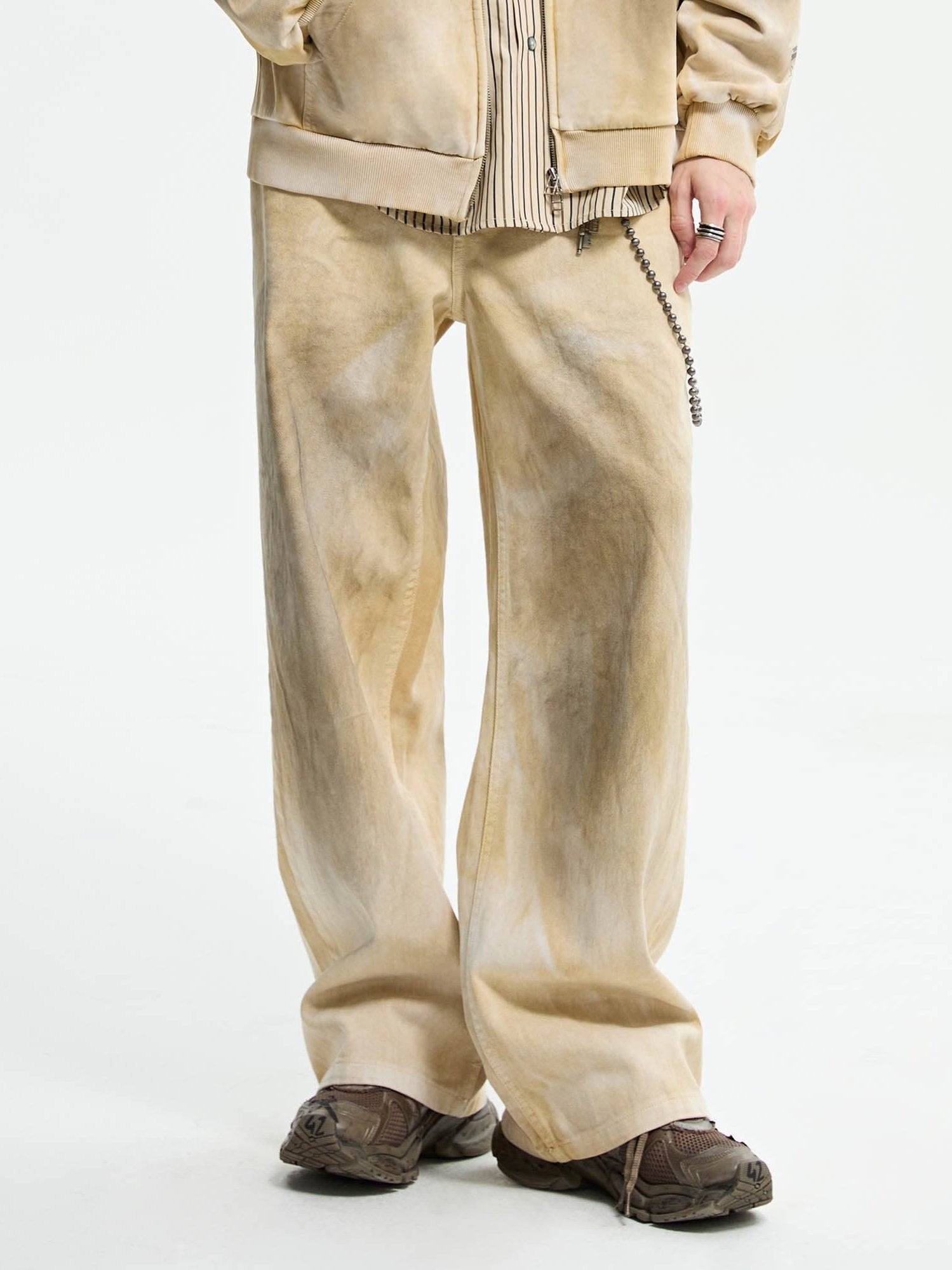 Distressed/Bleached Finish Wide-Leg Jeans