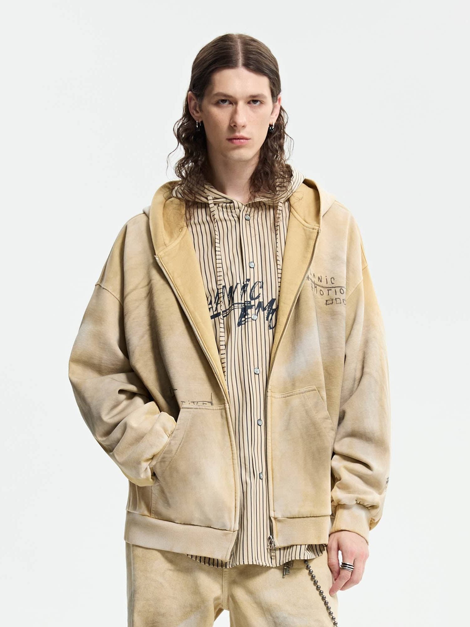 Washed Graffiti Zip-Up Hoodie
