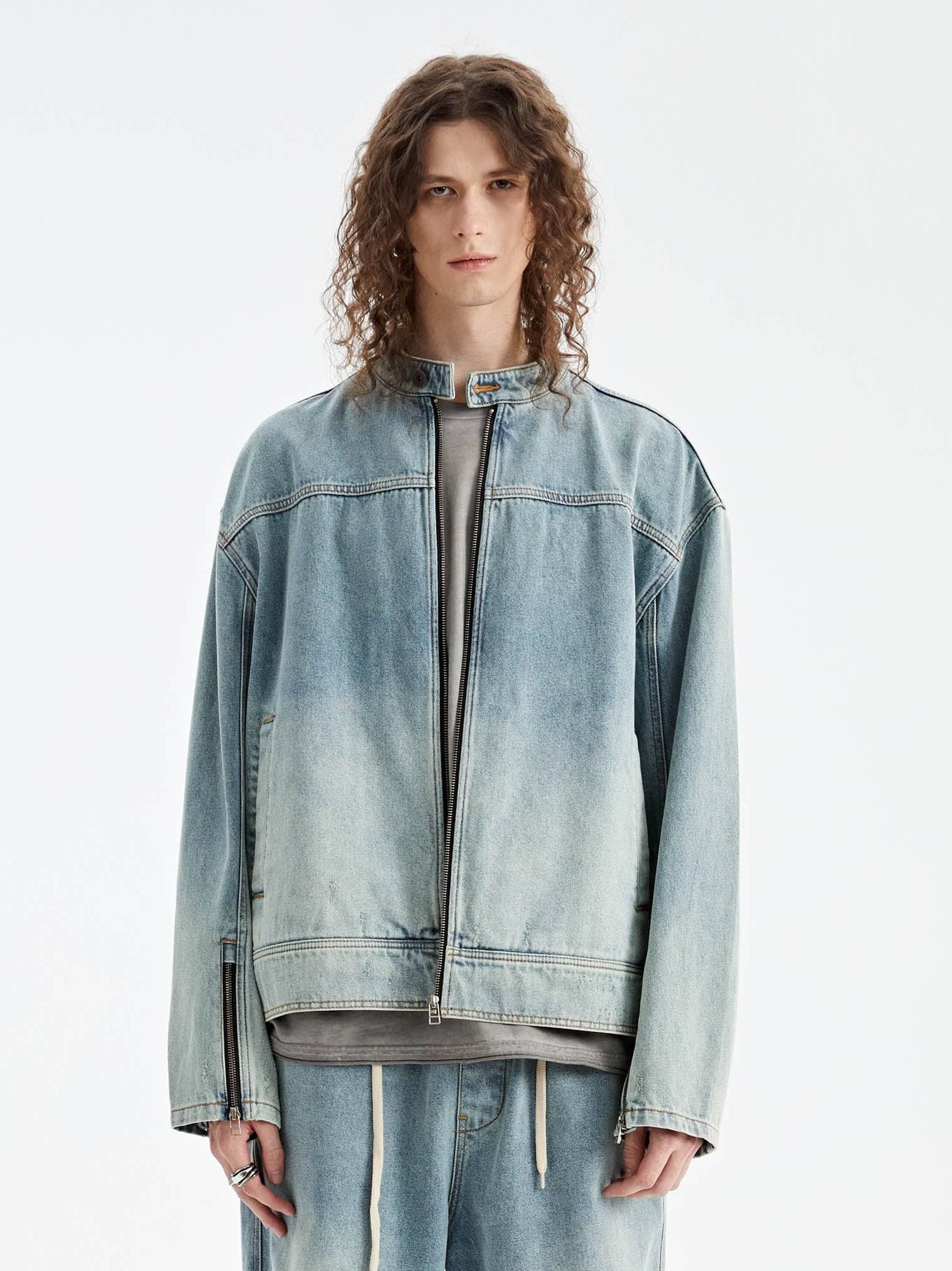 Light Wash Denim Racing Jacket