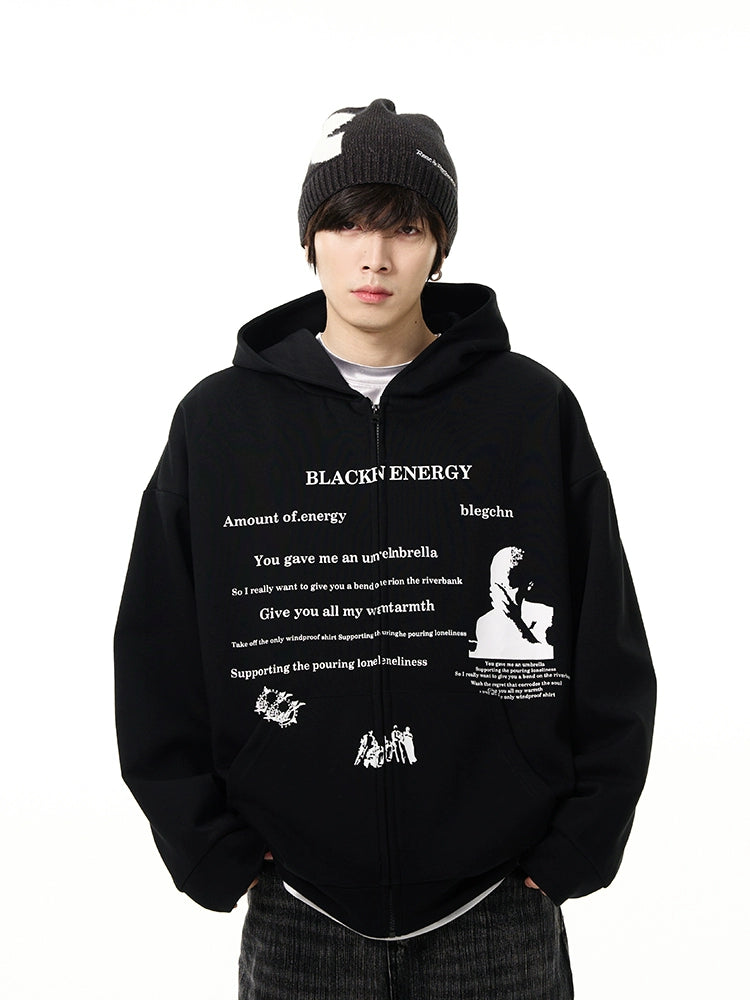 Bold Statement Oversize Print Zipper Hoodie - chiclara