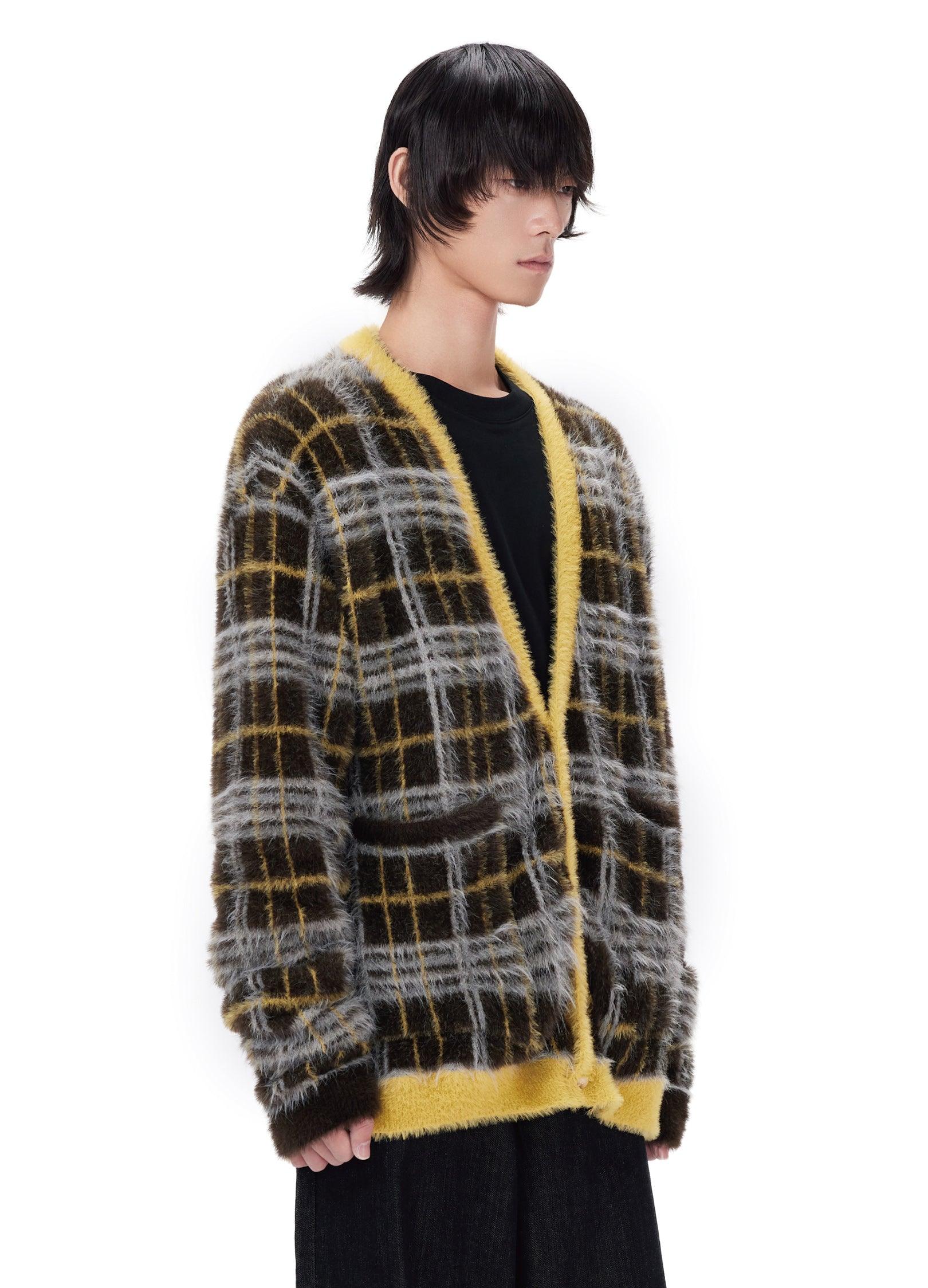 Mustard Plaid Mohair Cardigan - chiclara