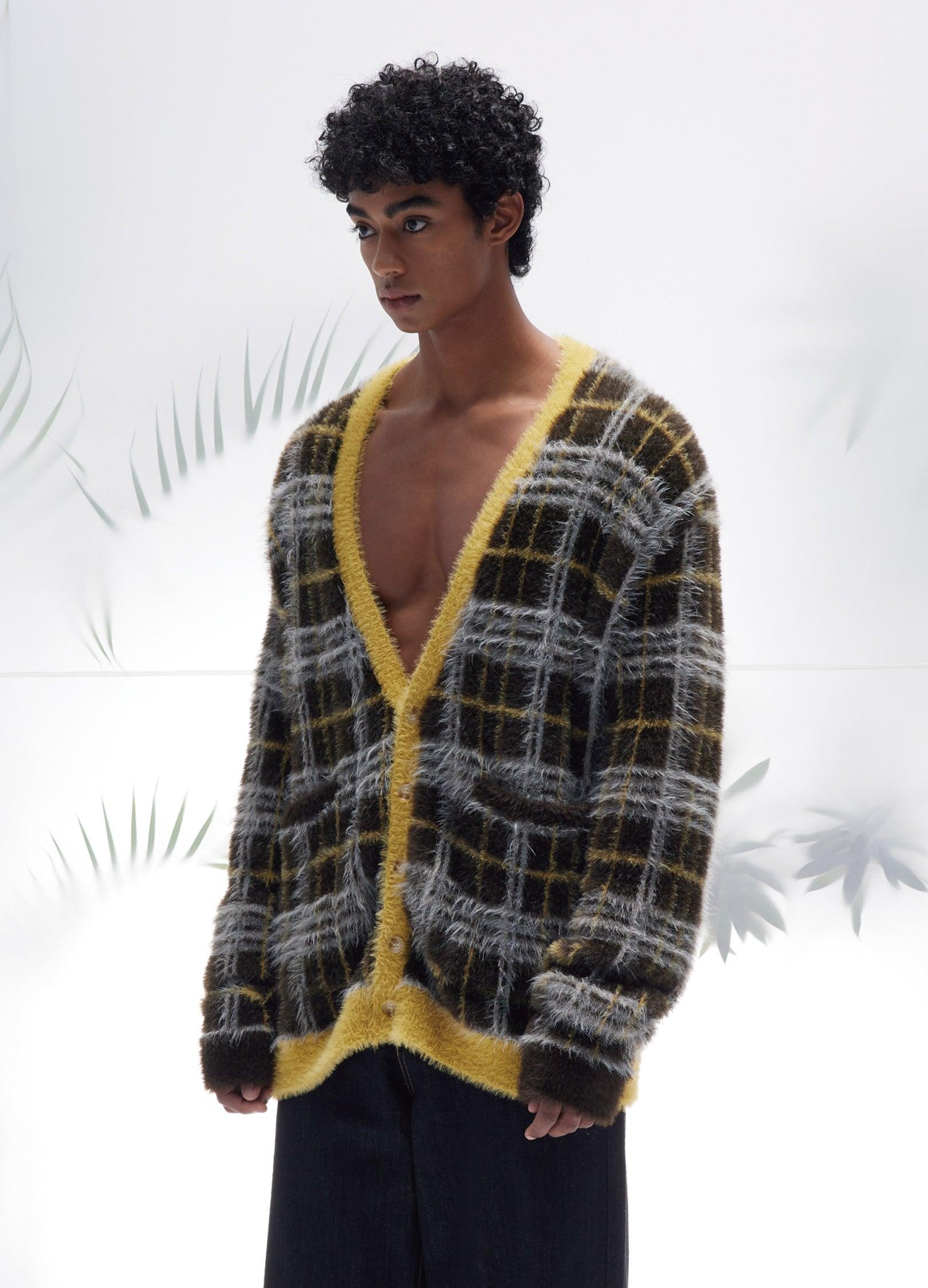 Mustard Plaid Mohair Cardigan - chiclara