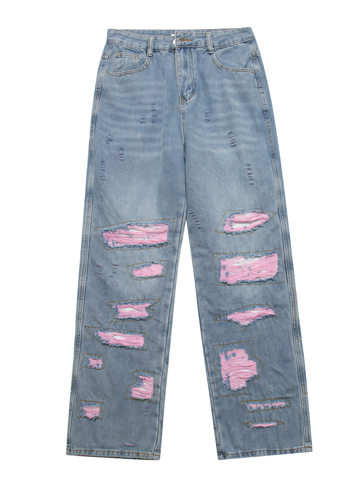 Pink Patched Distressed Jeans
