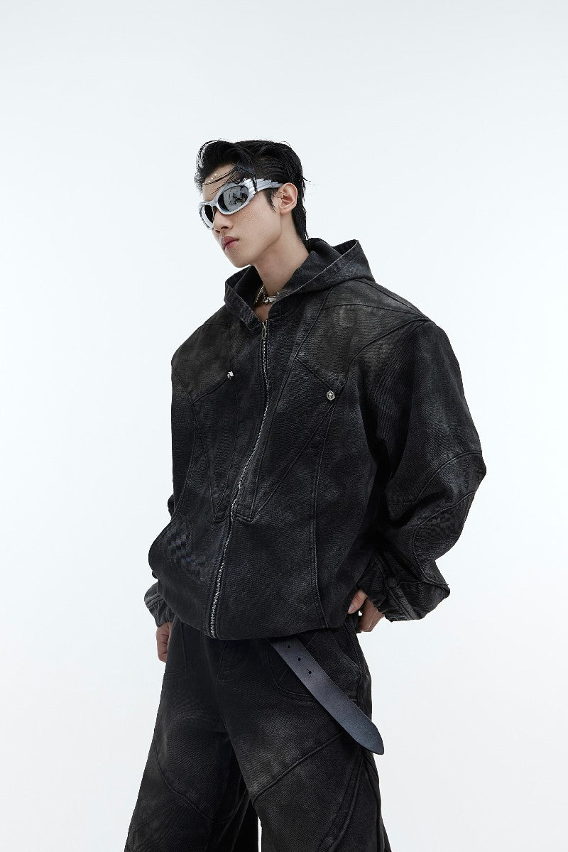 Shoulder Pad Distressed Denim Jacket - chiclara