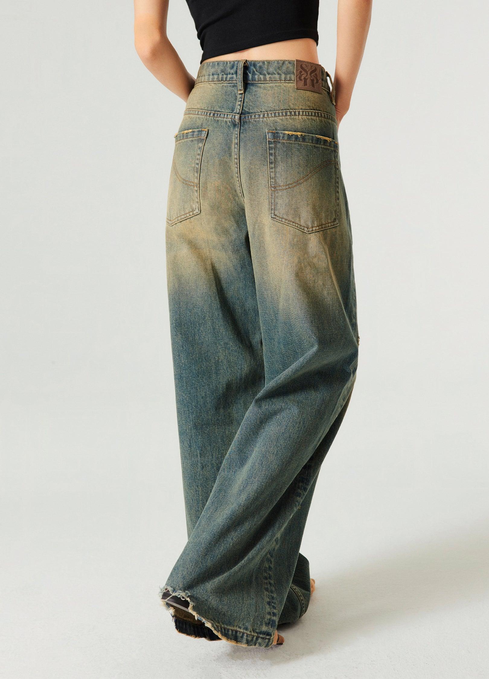 Retro-Inspired Wide Leg Denim Jeans - chiclara