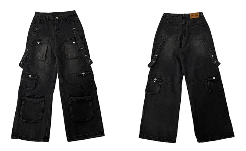 Urban Edge Wide-Leg Cargo Denim Jeans - chiclara