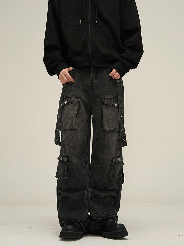 Urban Edge Wide-Leg Cargo Denim Jeans - chiclara