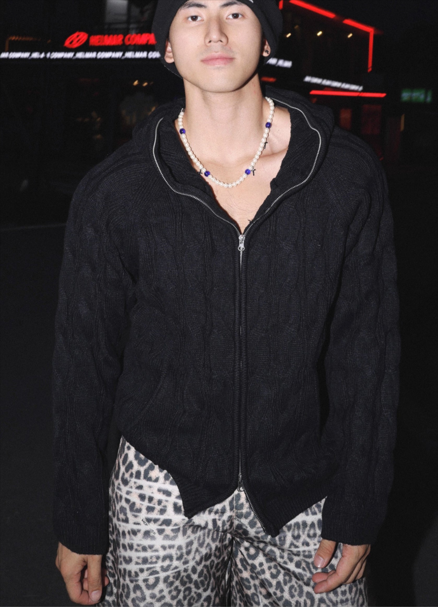 Cable Knit Zip Hoodie Sweater