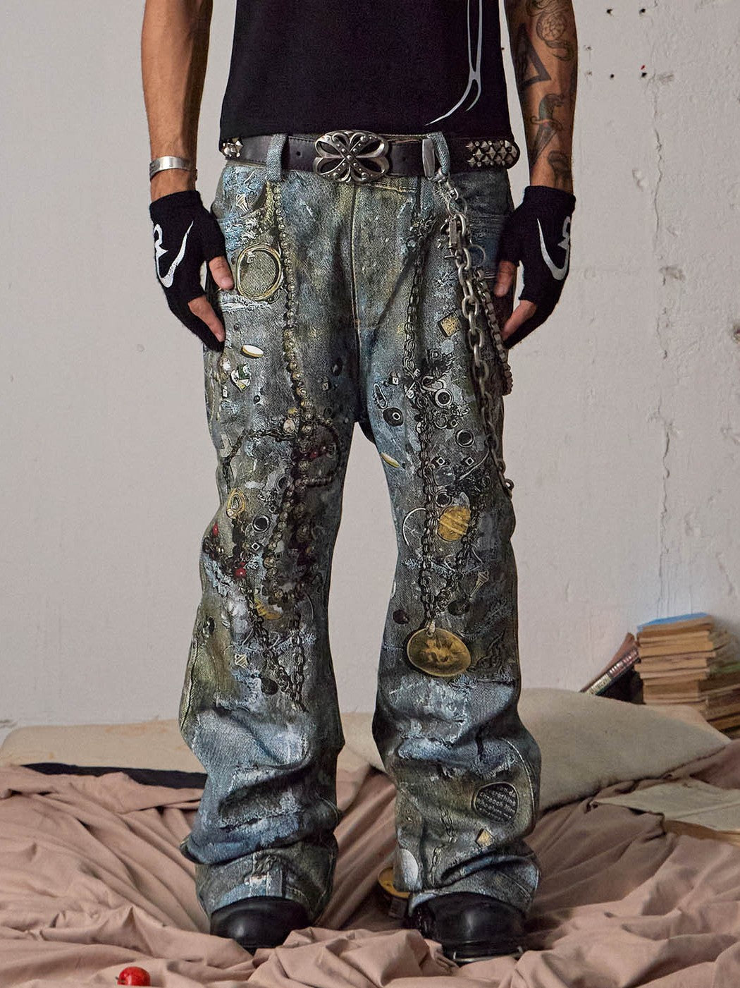 Punk Chain Studded Jeans