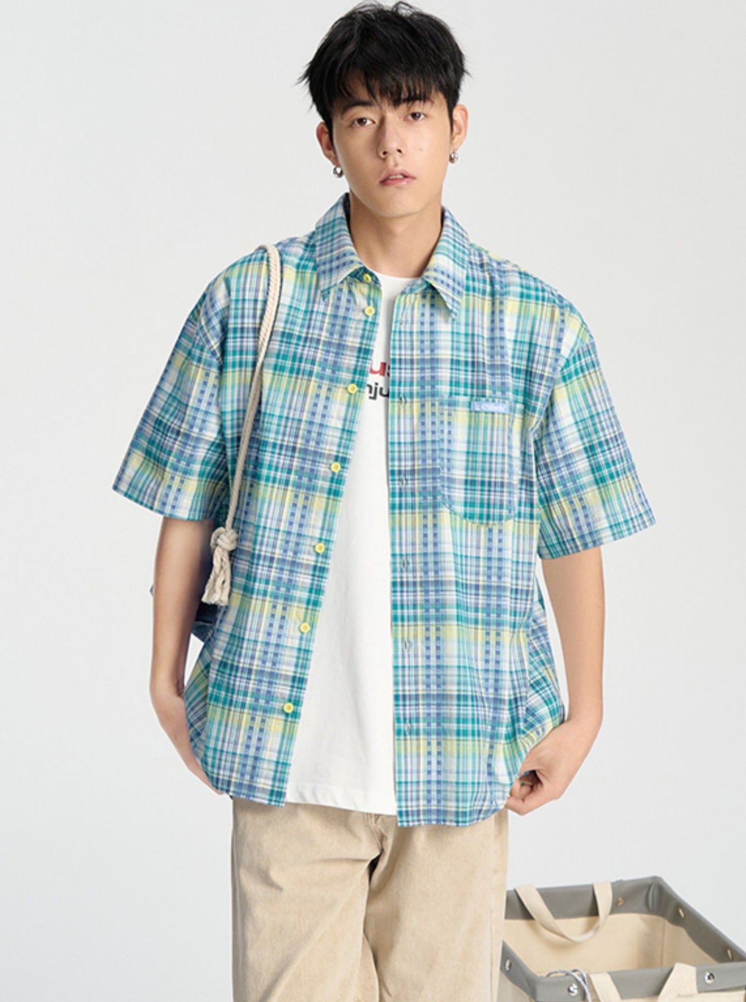 Summer Shirt with Embroidered Checkered Pattern - chiclara
