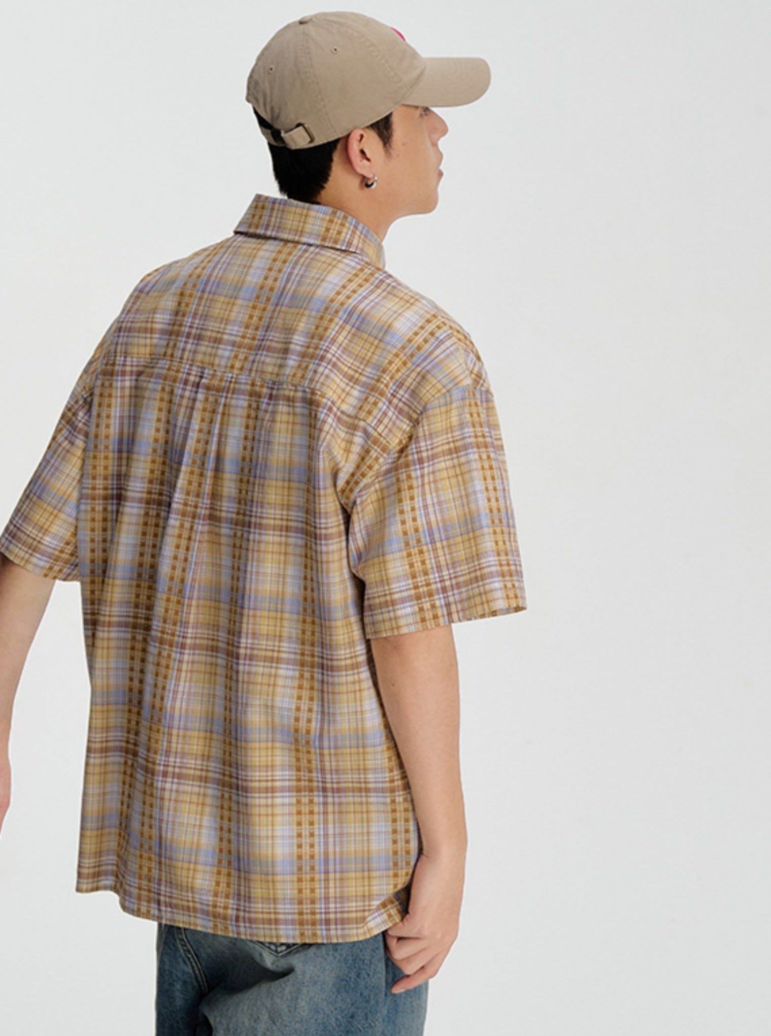 Summer Shirt with Embroidered Checkered Pattern - chiclara